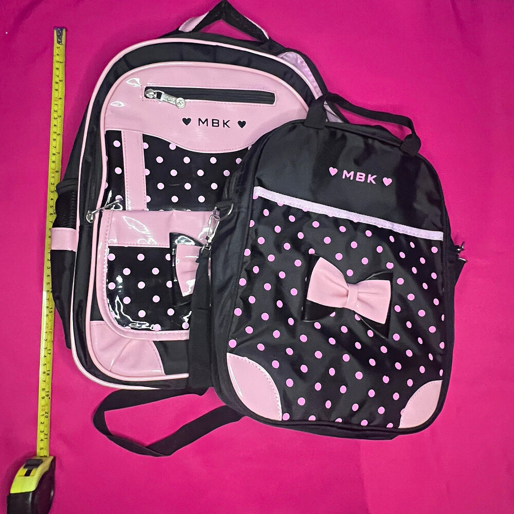 MBK Pink and Black Polka Dot Backpack & Lunch Bag Set